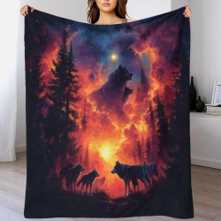 Loup Plaid en Polaire Imprimé 3D Couverture Douce Confortable pour Canapé Lit Bureau
