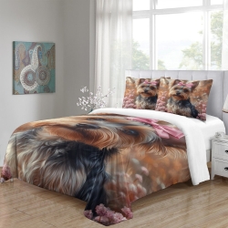 Yorkshire Terrier Housse de Couette Imprimée 3D Douce 3 Pièces Literie Garçons Filles