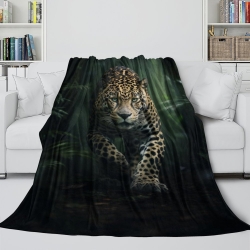 Léopard Plaid en Polaire Imprimé 3D Couverture Douce Confortable pour Canapé Lit Bureau
