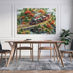 Train à vapeur Peinture sur toile sans cadre, impressions posters art mural pour déco maison chambre bureau