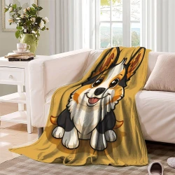 Corgi Plaid en Polaire Imprimé 3D Couverture Douce Confortable pour Canapé Lit Bureau