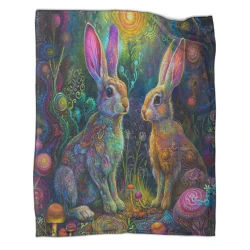 Lapin Petit lapin Plaid en Polaire Imprimé 3D Couverture Douce Confortable pour Canapé Lit Bureau