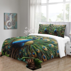 Paon Housse de Couette Imprimée 3D Douce 3 Pièces Literie Garçons Filles