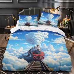 Train à vapeur Housse de Couette Imprimée 3D Douce 3 Pièces Literie Garçons Filles