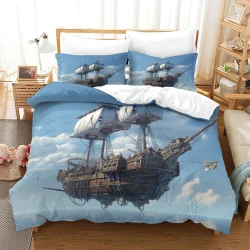 Voilier Housse de Couette Imprimée 3D Douce 3 Pièces Literie Garçons Filles