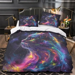 Chat Housse de Couette Imprimée 3D Douce 3 Pièces Literie Garçons Filles