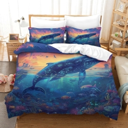 Baleine Housse de Couette Imprimée 3D Douce 3 Pièces Literie Garçons Filles