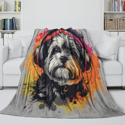 Bichon frisé Plaid en Polaire Imprimé 3D Couverture Douce Confortable pour Canapé Lit Bureau