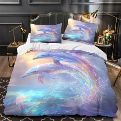 Dauphin Housse de Couette Imprimée 3D Douce 3 Pièces Literie Garçons Filles
