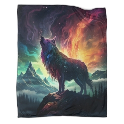 Loup Plaid en Polaire Imprimé 3D Couverture Douce Confortable pour Canapé Lit Bureau