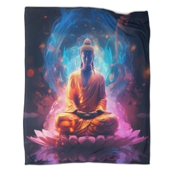 Bouddha Plaid en Polaire Imprimé 3D Couverture Douce Confortable pour Canapé Lit Bureau