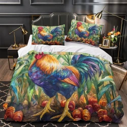 Coq Housse de Couette Imprimée 3D Douce 3 Pièces Literie Garçons Filles