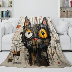 Art abstrait Chat Plaid en Polaire Imprimé 3D Couverture Douce Confortable pour Canapé Lit Bureau