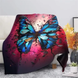 Papillon Plaid en Polaire Imprimé 3D Couverture Douce Confortable pour Canapé Lit Bureau