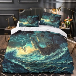 Voilier Housse de Couette Imprimée 3D Douce 3 Pièces Literie Garçons Filles