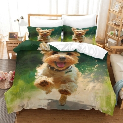 Yorkshire Terrier Housse de Couette Imprimée 3D Douce 3 Pièces Literie Garçons Filles