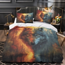 Loup Housse de Couette Imprimée 3D Douce 3 Pièces Literie Garçons Filles