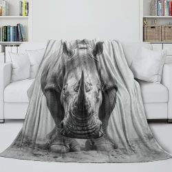 Rhinocéros Plaid en Polaire Imprimé 3D Couverture Douce Confortable pour Canapé Lit Bureau