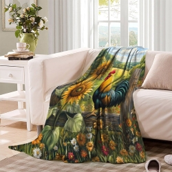 Coq Plaid en Polaire Imprimé 3D Couverture Douce Confortable pour Canapé Lit Bureau