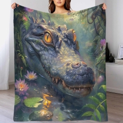 Crocodile 3D Printed Fleece Throw Blanket Soft Cozy Blanket for Couch Sofa Bed Office