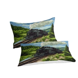Train à vapeur Housse de Couette Imprimée 3D Douce 3 Pièces Literie Garçons Filles