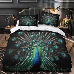 Paon Housse de Couette Imprimée 3D Douce 3 Pièces Literie Garçons Filles