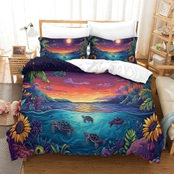 Tortue de mer Housse de Couette Imprimée 3D Douce 3 Pièces Literie Garçons Filles