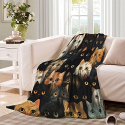 Cute Chat Plaid en Polaire Imprimé 3D Couverture Douce Confortable pour Canapé Lit Bureau