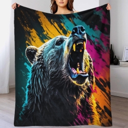 Ours noir Plaid en Polaire Imprimé 3D Couverture Douce Confortable pour Canapé Lit Bureau