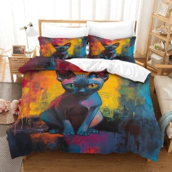 Chat sphynx Housse de Couette Imprimée 3D Douce 3 Pièces Literie Garçons Filles