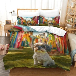 Shih Tzu 3D Gedruckter Bettbezug Weiche 3-teilige Bettwäsche für Jungen Mädchen