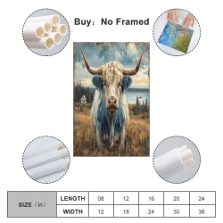 Vache des Highlands Peinture sur toile sans cadre, impressions posters art mural pour déco maison chambre bureau