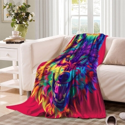 Loup Plaid en Polaire Imprimé 3D Couverture Douce Confortable pour Canapé Lit Bureau