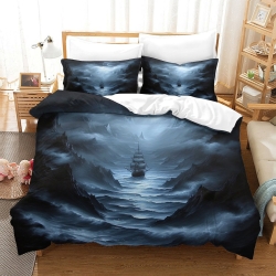 Voilier Housse de Couette Imprimée 3D Douce 3 Pièces Literie Garçons Filles