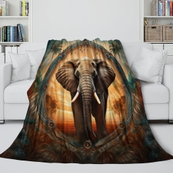 Éléphant Plaid en Polaire Imprimé 3D Couverture Douce Confortable pour Canapé Lit Bureau