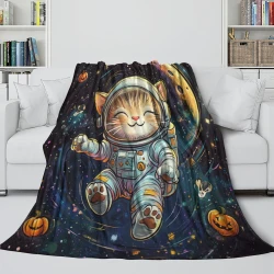 Space Chat Plaid en Polaire Imprimé 3D Couverture Douce Confortable pour Canapé Lit Bureau