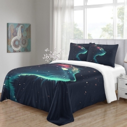 Chat Housse de Couette Imprimée 3D Douce 3 Pièces Literie Garçons Filles