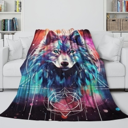 Loup Plaid en Polaire Imprimé 3D Couverture Douce Confortable pour Canapé Lit Bureau