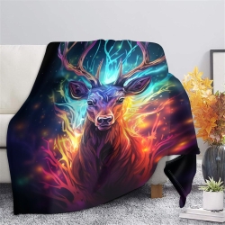 Renne Plaid en Polaire Imprimé 3D Couverture Douce Confortable pour Canapé Lit Bureau