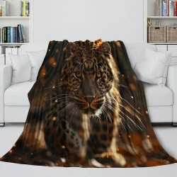 Léopard Plaid en Polaire Imprimé 3D Couverture Douce Confortable pour Canapé Lit Bureau
