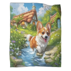 Corgi Plaid en Polaire Imprimé 3D Couverture Douce Confortable pour Canapé Lit Bureau