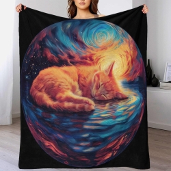 Chat Plaid en Polaire Imprimé 3D Couverture Douce Confortable pour Canapé Lit Bureau