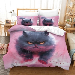 Chat Housse de Couette Imprimée 3D Douce 3 Pièces Literie Garçons Filles