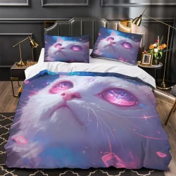 Chat Housse de Couette Imprimée 3D Douce 3 Pièces Literie Garçons Filles
