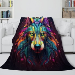 Loup Plaid en Polaire Imprimé 3D Couverture Douce Confortable pour Canapé Lit Bureau
