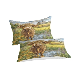Vache des Highlands Housse de Couette Imprimée 3D Douce 3 Pièces Literie Garçons Filles