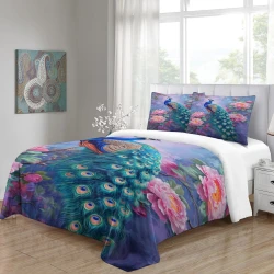 Pavo real Funda Nórdica Impresa en 3D Suave 3 Piezas Ropa de Cama para Niños Niñas