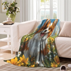 Corgi Plaid en Polaire Imprimé 3D Couverture Douce Confortable pour Canapé Lit Bureau