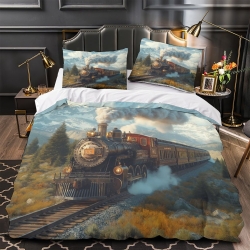Train à vapeur Housse de Couette Imprimée 3D Douce 3 Pièces Literie Garçons Filles