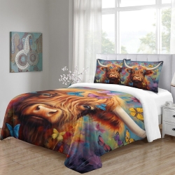 Vache des Highlands Housse de Couette Imprimée 3D Douce 3 Pièces Literie Garçons Filles